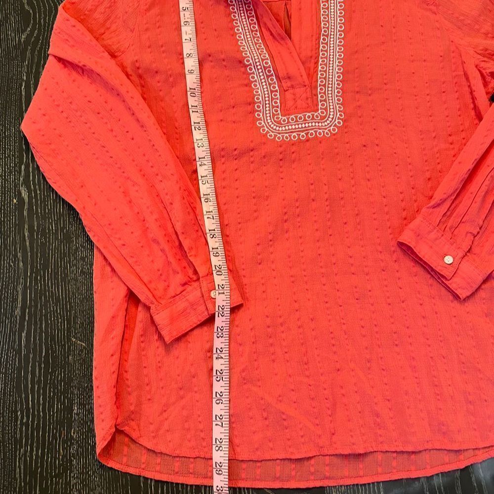 Tommy Hilfiger Women's Red Embroidered V-Neck Tunic Top Size L Long Sleeve - Picture 8 of 13